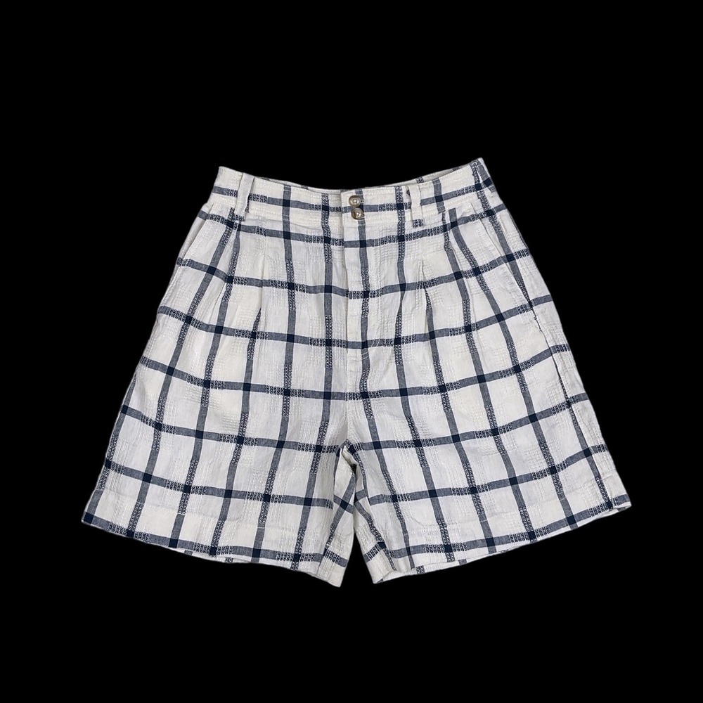 Madewell Shorts Women Size 0 (ACTUAL 26x6) Ivory Window Pane Plaid Pleat NWOT